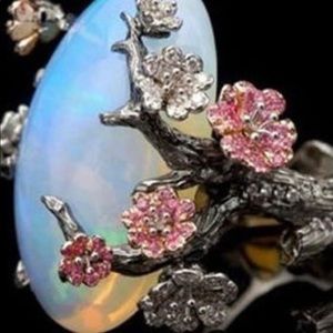 Vintage Sterling Silver Opal Flower Ring size 5